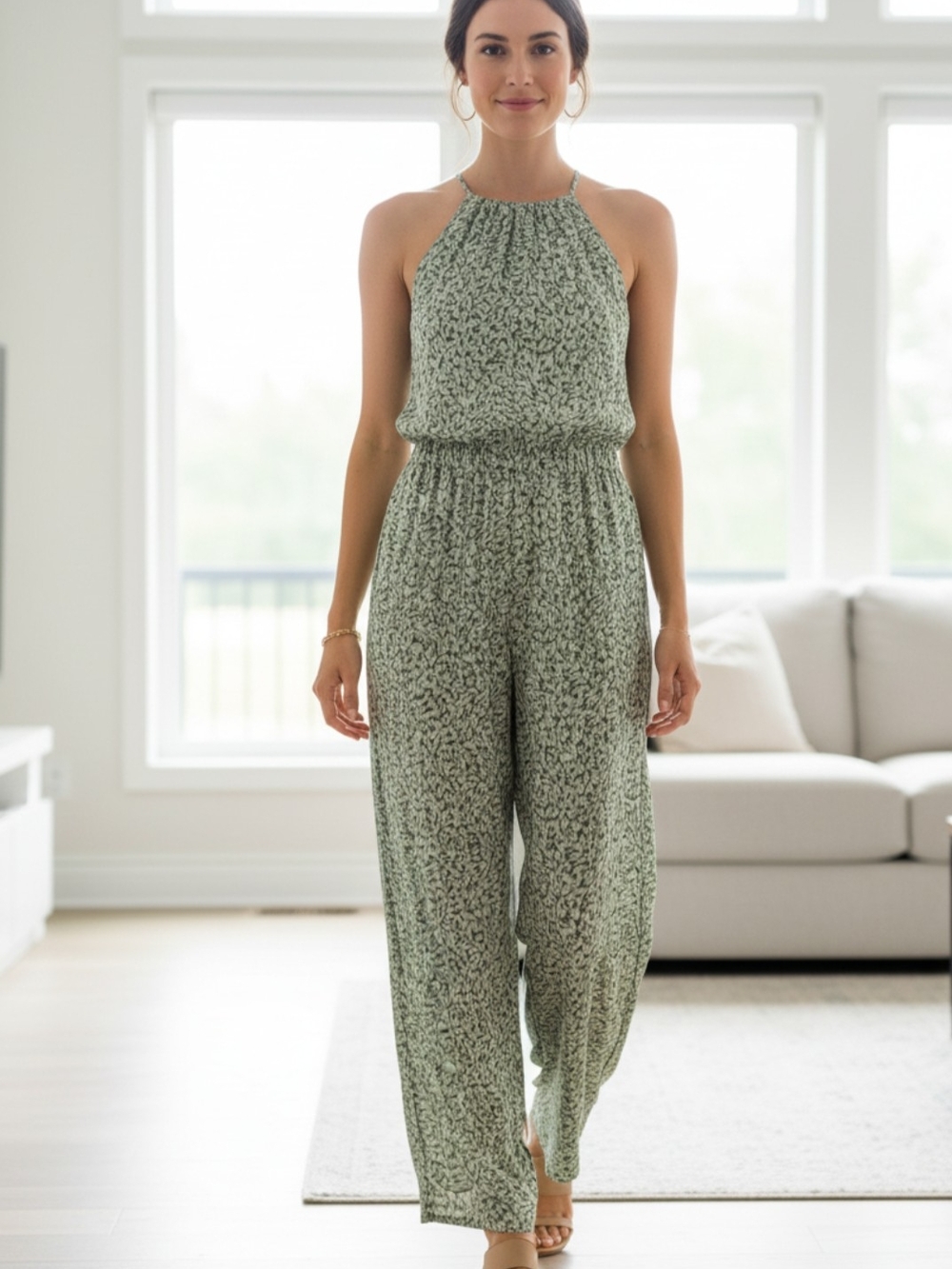 Sleeveless Green Halter Jumpsuit